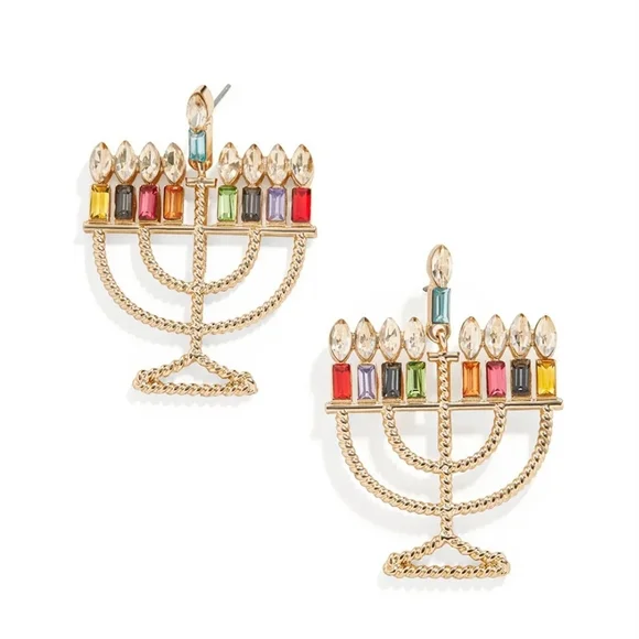 Menorah Earrings Colorful Hanukkah Earrings - Picture 1 of 9